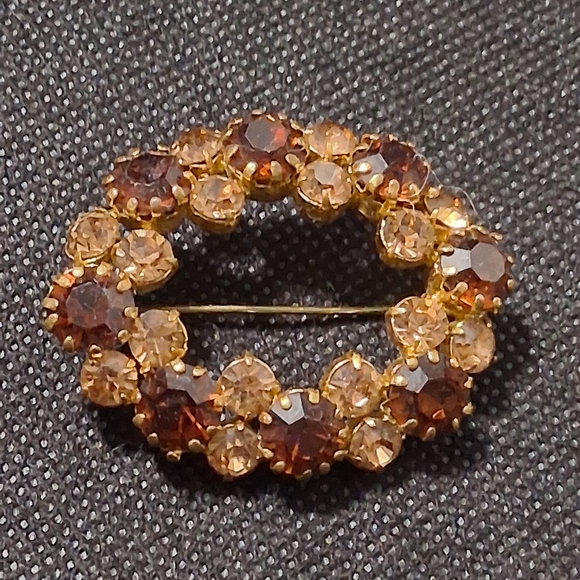 Vintage Rootbeer And Orange Rhinestone Brooch - Picture 1 of 3